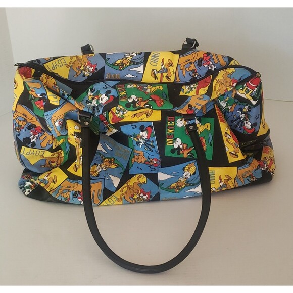 Vintage Disney Travel the Countries of the World Canvas Duffle Bag Mickey Goofy - Picture 5 of 13